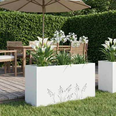 vidaXL Vază pentru Grădină Alb 100 x 30 x 49 cm Oțel laminat la rece