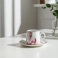 Serviciu de cafea Morello - Marble, 6 cești cu farfurii, 100 ml, Pink