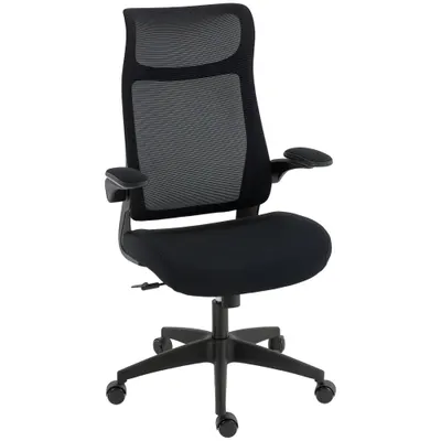 HOMCOM Scaun ergonomic de birou cu cotiere 3D, spătar din plasă, spătar în formă de S, tetieră, funcție balans, Negru | Aosom Romania