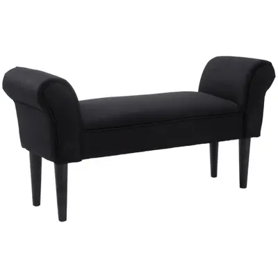 HOMCOM Bancă de Capăt de Pat cu Cotiere Rulate, Bancă Căptușită pentru Dormitor, 102x36x51 cm, Negru | Aosom Romania