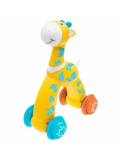 Jucarie push-go, Chicco, Girafa, Cu roti, Design colorate si atragator, Emite sunete la utilizare, 12-36 luni, 18 x 11 x 26 cm, Galben
