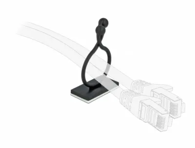 Set 10 bucati suport cu adeziv pentru cablu Negru, Delock 60176