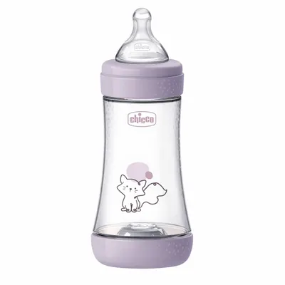 Biberon Chicco Perfect5 240ml, biofunctional, anti-colici, tetina silicon, flux mediu, fata, 2luni