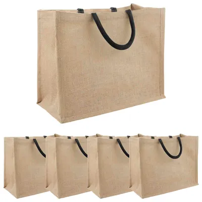 vidaXL Geantă de iută 5 Natural și Negru 42 x 33 x 19 cm