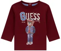 Bluză cu mânecă lungă Guess - Ursuleț cu pălărie, roşu, 24 luni