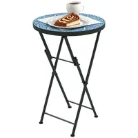 Outsunny Masă de grădină mozaic, Masă rotundă pliabilă pentru terasă cu cadru metalic și blat de ceramică, Model mozaic, Albastru | Aosom Romania