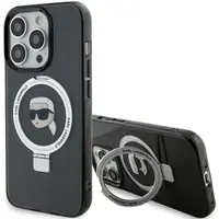 Husa MagSafe pentru Apple iPhone 15 Pro, Karl Lagerfeld, Ring Stand Karl's Head, Neagra