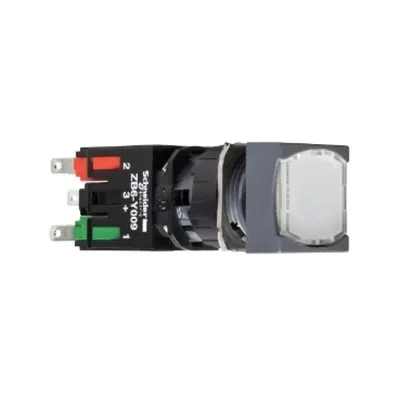 Buton Iluminat Alb Ø 16, Patrat, Blocare Incastrata, 12, 24 V, 1No+1Nc