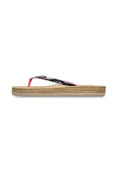 Papuci flip-flop cu talpa tesuta South Beach III - Negru/Bej/Roz