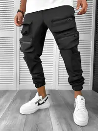 Pantaloni de trening cargo, negri, conici Y100 21-5.1