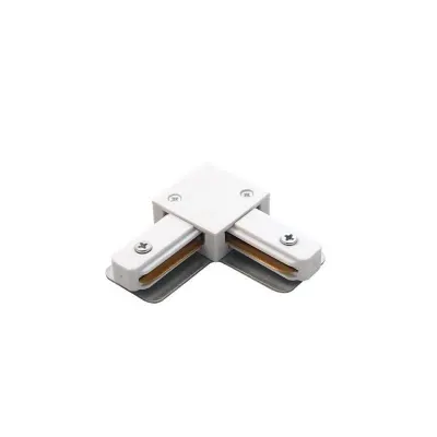 Conector pentru sina monofazata, tip L, montare la unghi de 90 grade, alb
