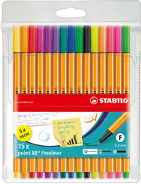 linere Stabilo Point 88 - 10 culori + 5 neoane
