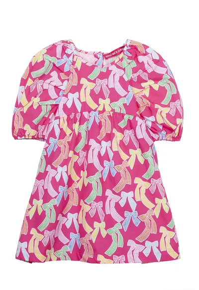 Rochie din bumbac cu maneci bufante - Galben - Fucsia - Portocaliu pal