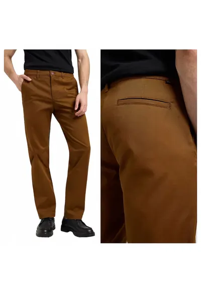 Pantaloni Barbati - Regular Chino - Regular Fit - Talie Medie - Fermoar - 4 Buznuare - Lungi - Bumbac - Maro - Maro nisip