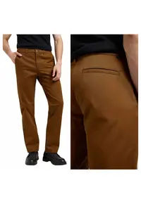 Pantaloni Barbati - Regular Chino - Regular Fit - Talie Medie - Fermoar - 4 Buznuare - Lungi - Bumbac - Maro - Maro nisip