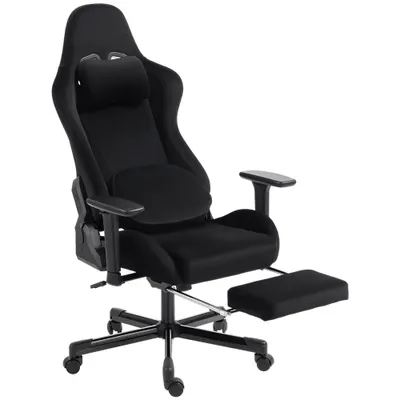 HOMCOM Scaun Gaming Ergonomic cu Masaj și Pernă Lombară Încălzită, Fotoliu Gaming Înclinat din In, Brațe 4D, Negru | Aosom Romania