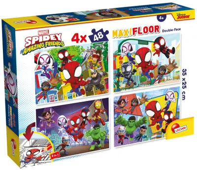 Puzzle cu două fețe Lisciani pentru colorat 4 х 48 piese- Spidey