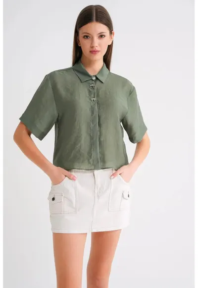 Camasa dama - camasa scurta - verde kaki - textil