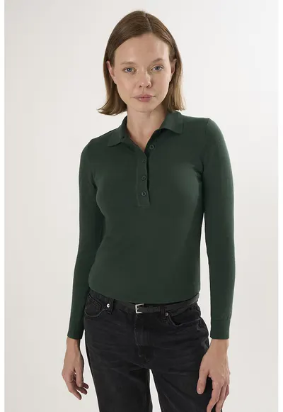 Pulover slim fit cu guler polo - Verde aquamarin
