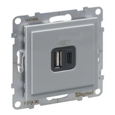 Incarc USB dublu, Tip A+C, alu