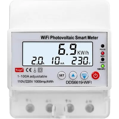 Contor de energie WIFI bidirectional, 100A, pentru panouri fotovoltaice, intrerupator monofazat SINOTIMER, DDS6619-WIFI