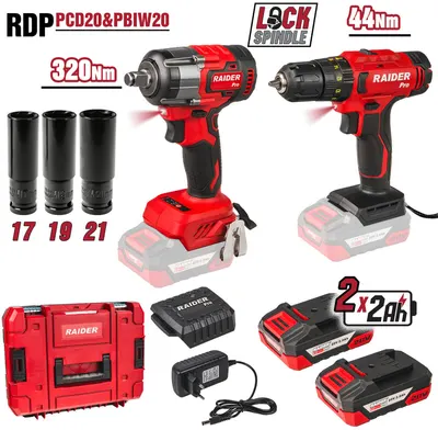 Set de scule și accesorii Raider - R20, 2 mașini, 2x2Ah