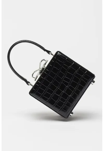 Geanta minaudiere din piele cu funda cu cristale - Negru