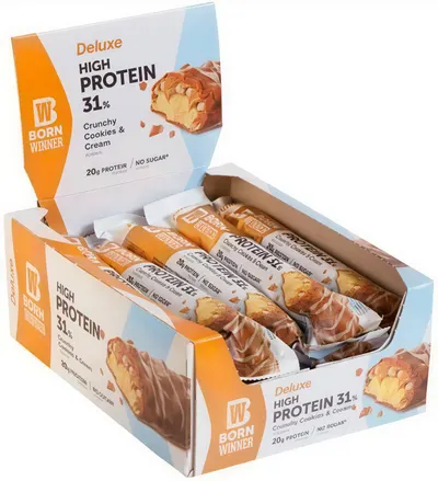 Deluxe Crunchy Protein Bar, biscuiți cu cremă, 12 bucăți, Born Winner