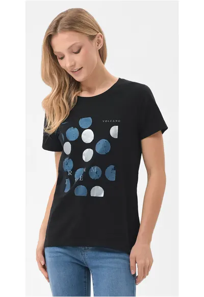 Tricou pentru femei T-Netta - negru cu imprimeu stralucitor