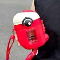Sticla de Apa pentru Copii, model Dinozaur, cu Bareta si Pai, Rosu, 500 ml MIX15024