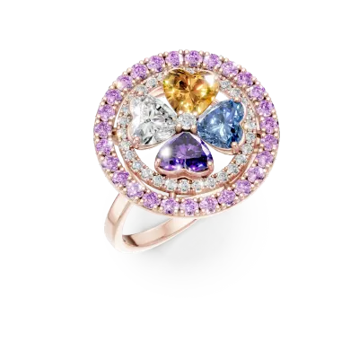 Inel floare din aur roz cu pietre pretioase si semipretioase de 2.8ct