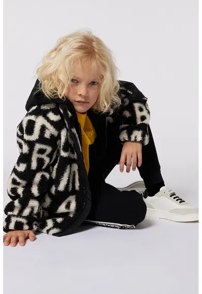Cardigan cu logo si fermoar - Alb fildes/Negru
