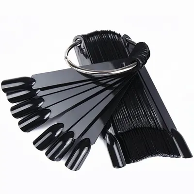 Paletar Unghii Tip Evantai cu 50 Tipsuri Negre pentru Expunere Culori și Nail Art