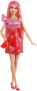 Păpuşă Barbie Party Unboxed - Pregătire pentru petrecere, cu accesorii, roșie