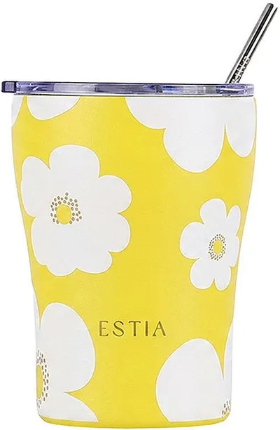 Cană termică cu pai Estia Save the Aegean - Yellow Daisy, 350 ml