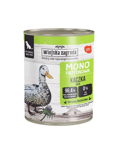 WIEJSKA ZAGRODA Hrana umedă monoproteică cu rață pentru câini 6x800 g