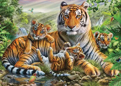 Puzzle 1000 piese - Tiger and Cubs