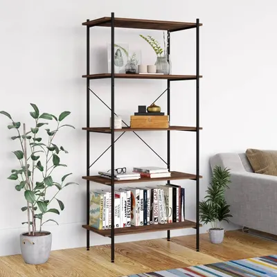 vidaXL Unitate de rafturi pe 5 niveluri negru și natural, 80x40x163 cm