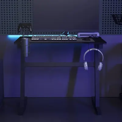 vidaXL Birou de gaming LED cu picioare în formă de Z negru 90x60x75 cm