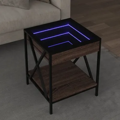 Gossi masuta de cafea cu led infinity, stejar maro, 40x40x49 cm