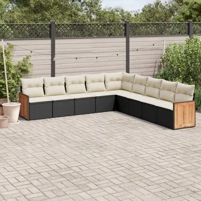 Gossi set mobilier de gradina cu perne, 9 piese, negru, poliratan