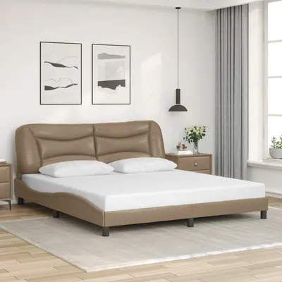 vidaXL Cadru de pat fără saltea, Hvar, cappuccino, 180x200 cm, piele ecologică