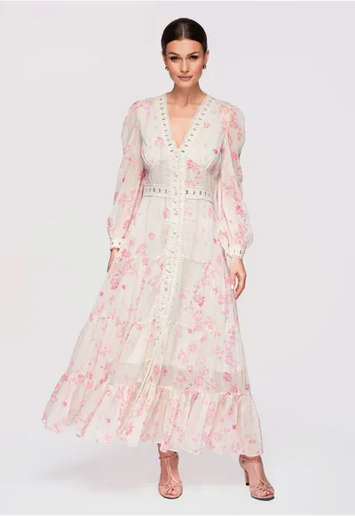 Rochie de cocktail maxi LA-OM-DLR298 - Roz/Crem