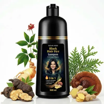 Sampon 3 in 1 pentru Vopsirea Parului Negru, Acoperirea Parului Alb, Regenerare cu Ghimbir, 500 ml