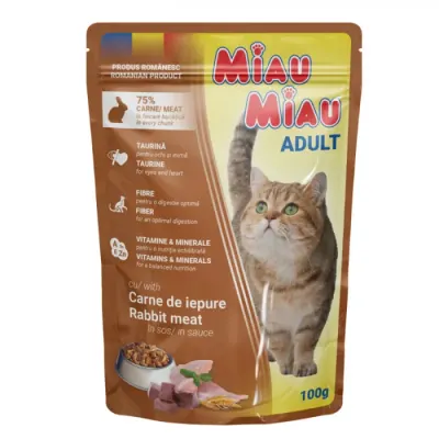 Hrana umeda pentru pisici Miau Miau cu iepure in sos 100g 100g