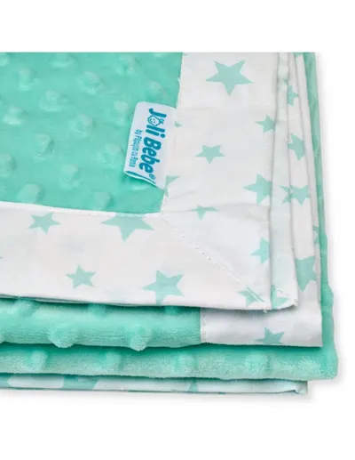 Paturica cu 2 fete din plus minky si bumbac 100 x 100 cm model stele, menta