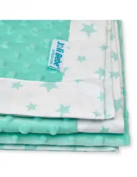 Paturica cu 2 fete din plus minky si bumbac 100 x 100 cm model stele, menta