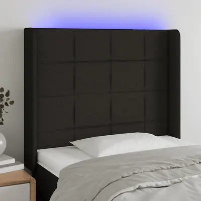 vidaXL Tăblie de pat cu LED, negru, 93x16x118/128 cm, textil