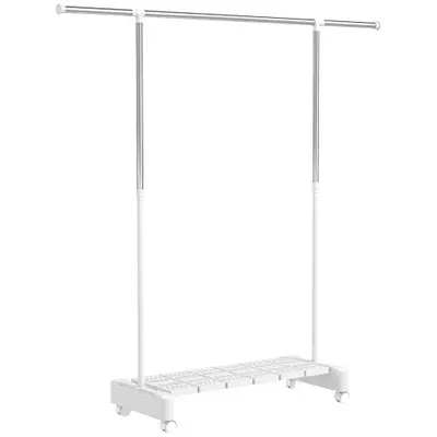 HOMCOM Uscător Vertical Extensibil cu Roți și Raft pentru Încălțăminte Alb | Aosom Romania
