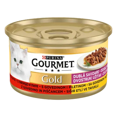 GOURMET GOLD Double Pleasure, Vita si Pui, 85 g